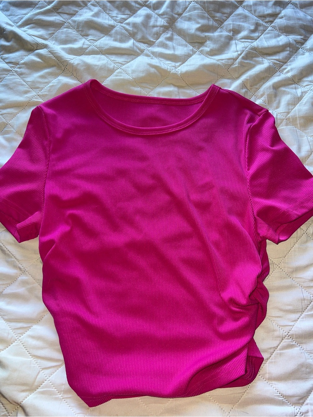 SHEIN Fuchsia Ribbed Short Sleeve Tee